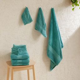 Solid Dyed 475 GSM 100% Cotton Teal 12 Piece Towel Set | Paleto
