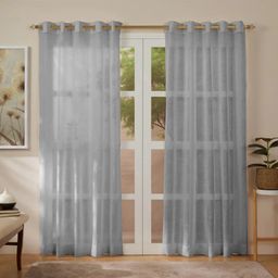 Sheer Polyester Cotton Linen blend Slate Set of 2 Door Curtains | Velina