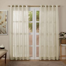 Sheer Cotton Polyester blend Sand Set of 2 Door Curtains | Velina
