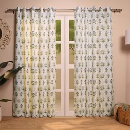 Indian Heritage 100% Polyester Blue Set of 2 Door Curtains | Chippa Lane