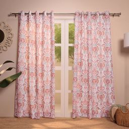 Indian Heritage 100% Polyester Sunset Coral Set of 2 Door Curtains | Chippa Lane