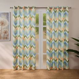 Abstract 100% Polyester Indigo Set of 2 Long Door Curtains | Bloomshire Classic
