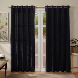 Solid Dyed 100% Cotton Black Beauty Set of 2 Long Door Curtains | Pelushe