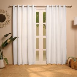 Solid Dyed Cotton Polyester blend Cream Set of 2 Door Curtains | Paleto