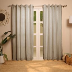 Solid Dyed Polyester Cotton blend Toffee Set of 2 Door Curtains | Paleto
