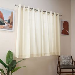 Solid Dyed Polyester Cotton blend Snow Set of 2 Window Curtains | Paleto