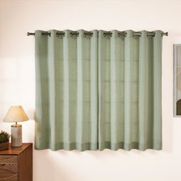 Solid Dyed Linen Cotton Polyester blend Green Tea Set of 2 Window Curtains | Paleto