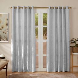 Jacquard Polyester Cotton blend Silver Set of 2 Door Curtains | De Jacquard Luxe
