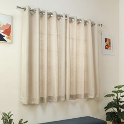 Jacquard Polyester Cotton blend Bone Set of 2 Window Curtains | De Jacquard Classic