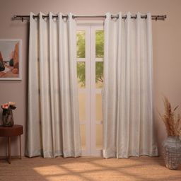 Jacquard Polyester Cotton blend Bone Set of 2 Door Curtains | De Jacquard Classic