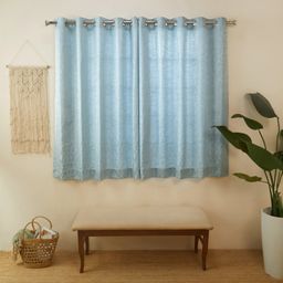 Jacquard Polyester Cotton blend Ocean Haze Set of 2 Window Curtains | De Jacquard Classic
