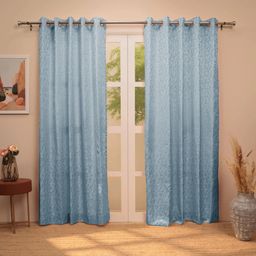 Jacquard Polyester Cotton blend Ocean Haze Set of 2 Long Door Curtains | De Jacquard Classic