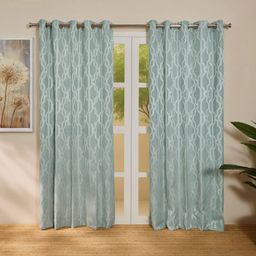 Jacquard Polyester Cotton blend Aqua Set of 2 Door Curtains | De Jacquard Classic