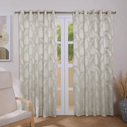 Jacquard Polyester Cotton blend Soft Fawn Set of 2 Door Curtains | De Jacquard Classic
