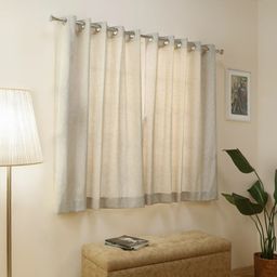 Jacquard Polyester Cotton blend Mustard Set of 2 Window Curtains | De Jacquard Classic