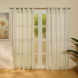 Jacquard Polyester Cotton blend Mustard Set of 2 Door Curtains | De Jacquard Classic