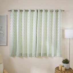 Jacquard Polyester Cotton blend Seafoam Set of 2 Window Curtains | De Jacquard Classic