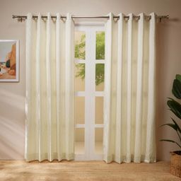 Jacquard Polyester Cotton blend Ivory Set of 2 Door Curtains | De Jacquard Classic