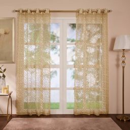 Sheer 100% Polyester Golden Sand Set of 2 Door Curtains | Velina