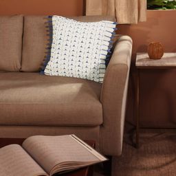 Geometric 100% Cotton Dusty Blue Cushion Cover | Espricia