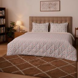Floral 150 GSM 100% Cotton Blush Pink Double Comforter | Aangan Weaves