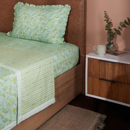 Floral 200 GSM 100% Cotton Light Blue Single Dohar | Bloomshire Luxe