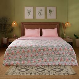 Ethnic 240 GSM 100% Cotton Salmon Double Comforter | Bloomshire Classic