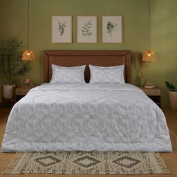 Floral 240 GSM 100% Cotton Grey Double Comforter | Bloomshire Classic