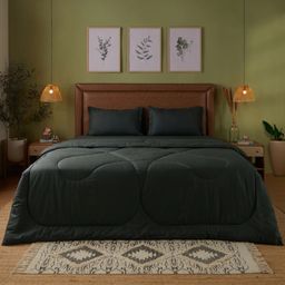 Solid Dyed 240 GSM Cotton Dark Grey Double Comforter | Paleto