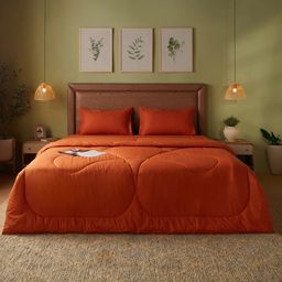 Solid Dyed 120 GSM Cotton Rust Double Comforter | Paleto