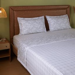 Floral Geometric 144 TC 100% Cotton Charcoal Checks Double Bedding Set | Mishella