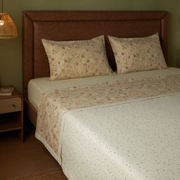 Floral Geometric 144 TC 100% Cotton Cream Double Bedding Set | Mishella