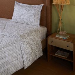 Floral Geometric 144 GSM 100% Cotton Charcoal Checks Single Comforter | Mishella