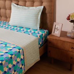 Geometric 144 TC 100% Cotton Orbit Teal Single Dohar | Mishella
