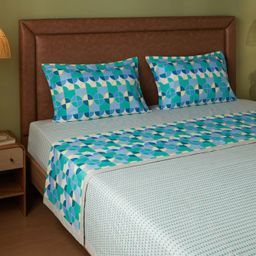 Geometric 144 TC 100% Cotton Kaleido Teal Double Dohar | Mishella