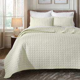 Box Quilted Solid 200 TC 100% Cotton Percale Ivory King Bed Cover Set | Nuvola
