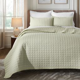 Box Quilted Solid 200 TC 100% Cotton Percale Linen King Bed Cover Set | Nuvola