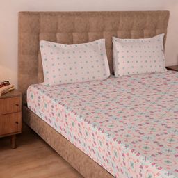 Floral 144 TC 100% Cotton Blush Pink Double Bedsheet Set | Aangan Weaves