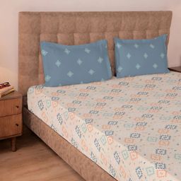 Ethnic 144 TC 100% Cotton Rich Teal Double Bedsheet Set | Aangan Weaves