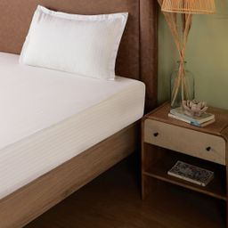 Geometric 144 TC 100% Cotton Beige Single Bedsheet Set | Bloomshire Classic