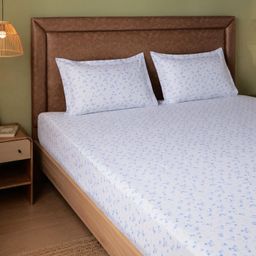 Floral 144 TC 100% Cotton Ocean Blue Super King Bedsheet Set | Bloomshire Classic