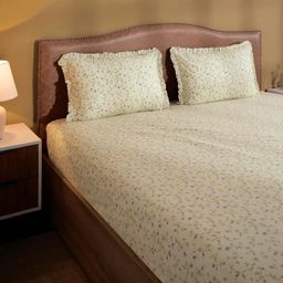 Floral 200 TC 100% Cotton Cream Bloom King Fitted Sheet Set | Bloomshire Luxe