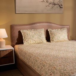 Floral 200 TC 100% Cotton Mustard King Fitted Sheet Set | Bloomshire Luxe