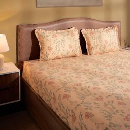 Floral 200 TC 100% Cotton Peach King Fitted Sheet Set | Bloomshire Luxe