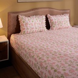 Floral 200 TC 100% Cotton Pink King Fitted Sheet Set | Bloomshire Luxe