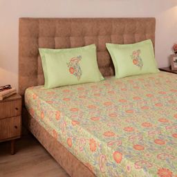 Indian Heritage 144 TC 100% Cotton Green Double Bedsheet Set | Chippa Lane