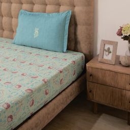 Indian Heritage 144 TC 100% Cotton Light Blue Single Bedsheet Set | Chippa Lane
