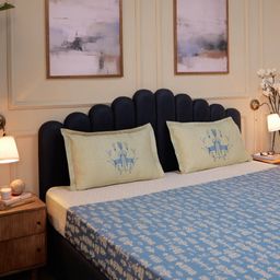 Ethnic 250 TC 100% Cotton Dark Blue Super King Bedsheet Set | Fergana