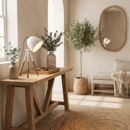 Livspace Bud Teak Metal Table Lamp | White Matt