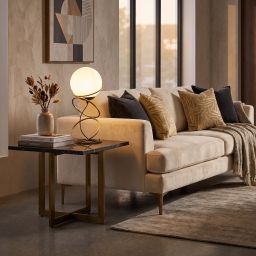 Livspace Lucca White Shade With Metal Base Table Lamp | Gold